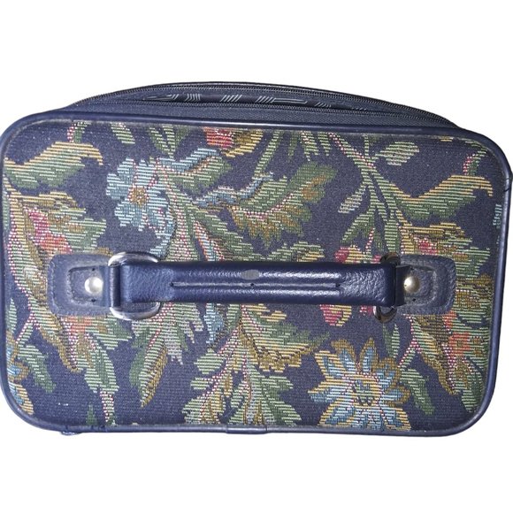 VTG Jordache Floral Tapestry Makeup Bag Green Leaf Travel Tote with Handle - Picture 3 of 15